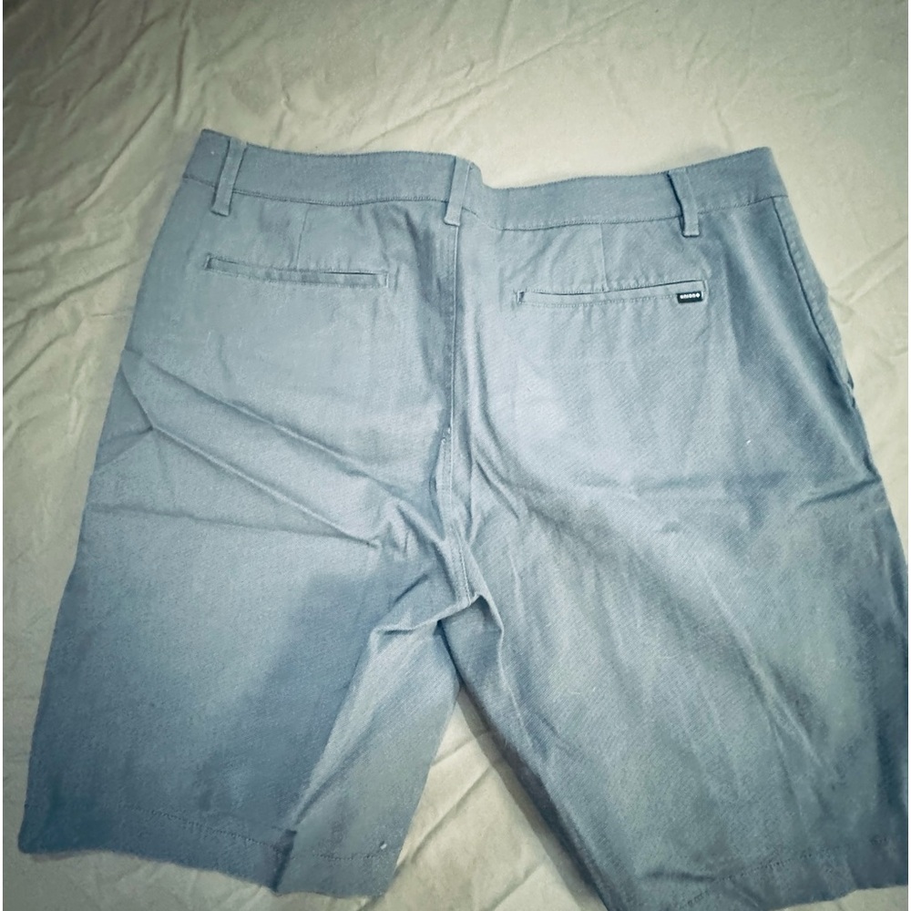 Medium grey Union brand 98% cotton 2% spandex flat front shorts